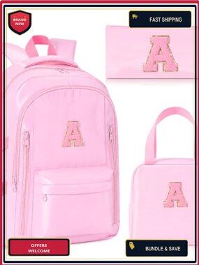 3-Piece Personalized Initial Backpack Set with Lunch Bag and Pencil Case,